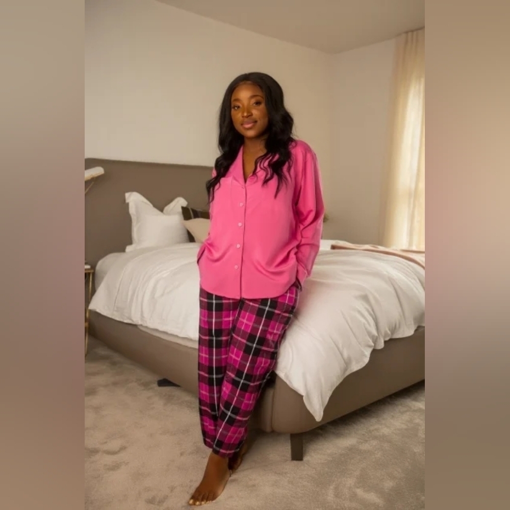 Women's Pink And Black Plaid Pajama Pants (M) - Picture 11 of 11